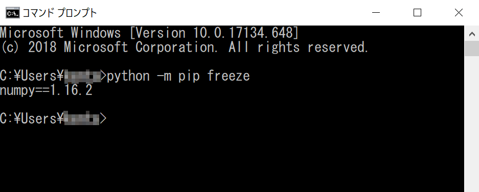 python -m pip freeze実行画面