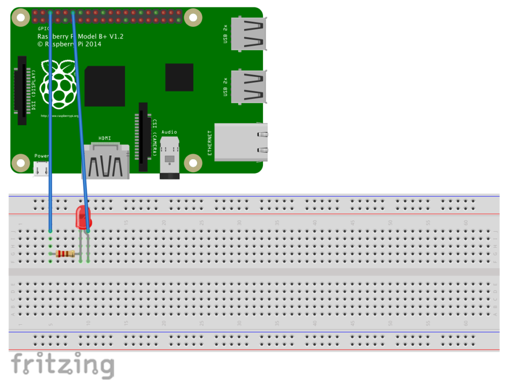 ラズベリーパイと抵抗とLEDの接続